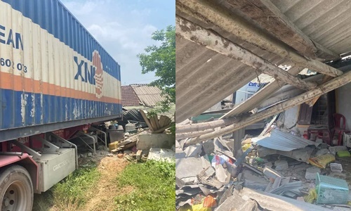 Người phụ nữ bị xe container lao thẳng vào nhà, tông gãy chân