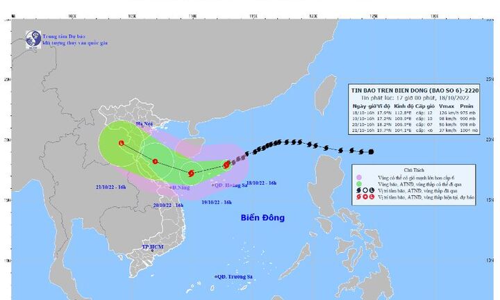 Bão số 6 đang cách quần đảo Hoàng Sa khoảng 190 km