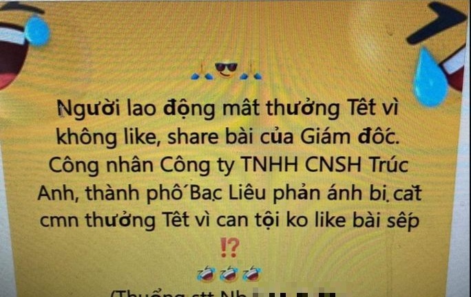 Thông tin công nhân bị cắt thưởng Tết vì 