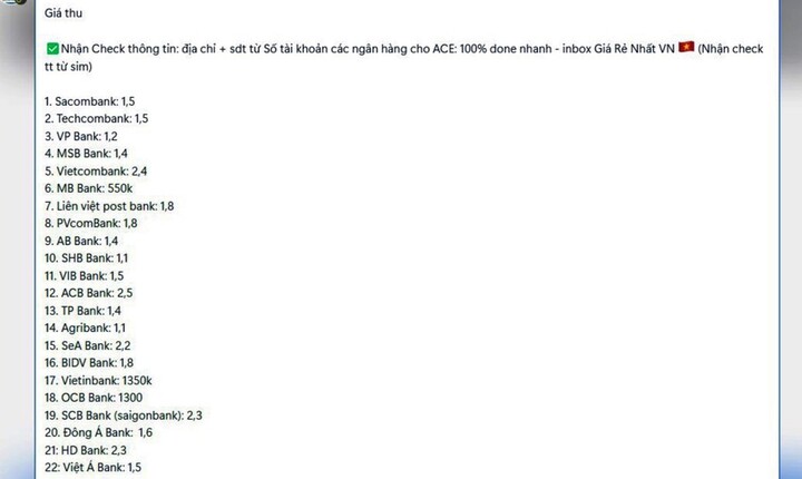 Nhân viên của 13 ngân hàng bán thông tin tài khoản chỉ 200.000 đến 1,9 triệu/trường hợp