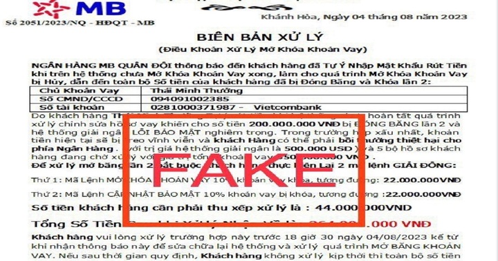 Ngân hàng MB cảnh báo chiêu trò mạo danh, chiếm đoạt tiền khách hàng