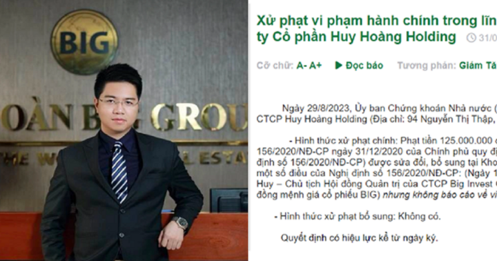 Công ty liên quan Chủ tịch Big Invest Group bị phạt 125 triệu đồng