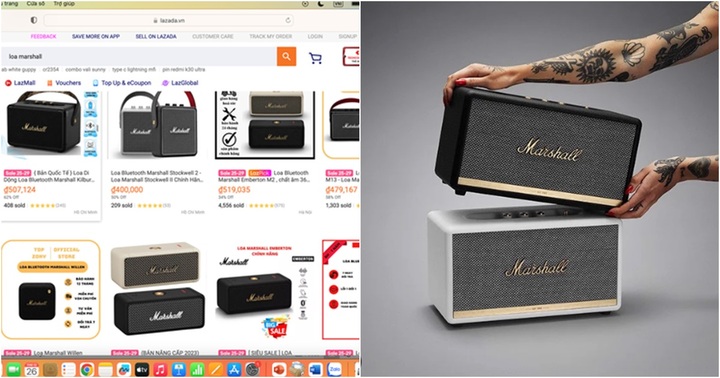 Loa, tai nghe Marshall giá rẻ bán đầy sàn thương mại điện tử, Lazada, Shopee nói gì?