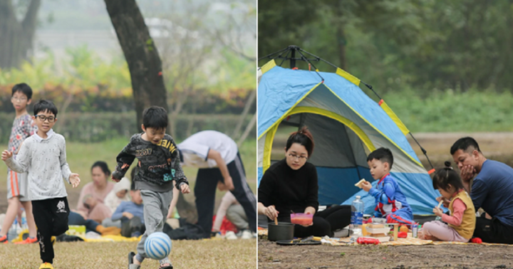 Người Hà Nội đổ về công viên Yên Sở cắm trại trong ngày đầu kỳ nghỉ lễ Tết Dương lịch 2024