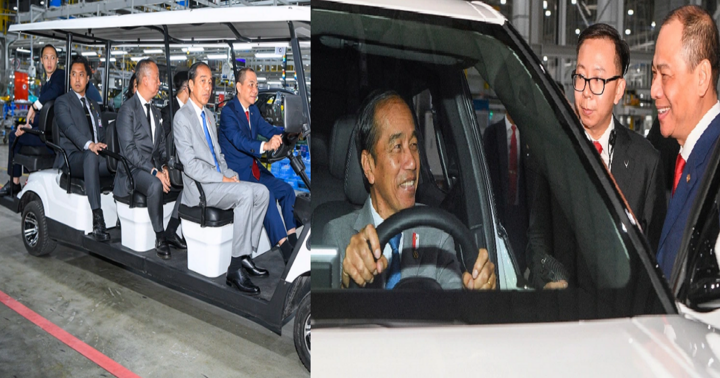 Ông Phạm Nhật Vượng lái xe đưa Tổng thống Indonesia thăm nhà máy VinFast
