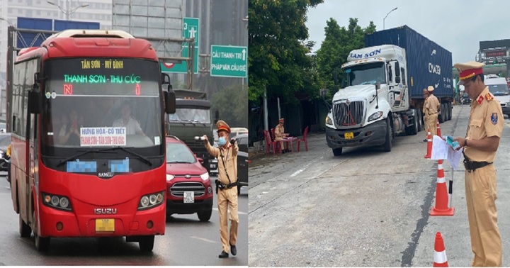 Công an Hà Nội ra quân tổng kiểm soát xe ô tô kinh doanh vận tải hành khách và xe container