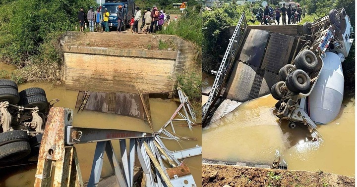 Cây cầu vừa được sửa chữa tiếp tục gãy đôi lần 2 khi xe bồn chạy qua ở Lâm Đồng