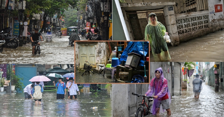 Người dân Hà Nội bì bõm lội nước sau trận mưa ngày 28/9