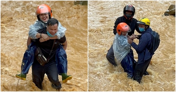 Cảm động hình ảnh người dân Quảng Trị hỗ trợ các cô giáo vượt lũ đến trường