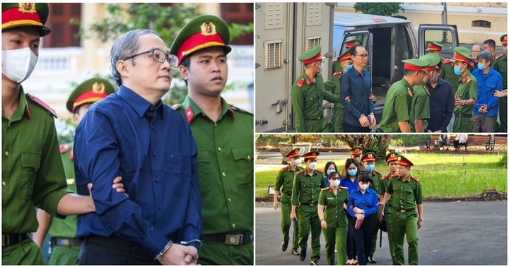 Hình ảnh cựu Giám đốc Bệnh viện TP.Thủ Đức cùng các đồng phạm tại phiên tòa sáng nay