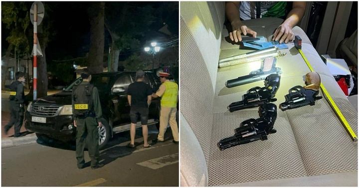 Dừng xe kiểm tra nồng độ cồn phát hiện 6 người dương tính với ma túy, mang theo nhiều hung khí nguy hiểm