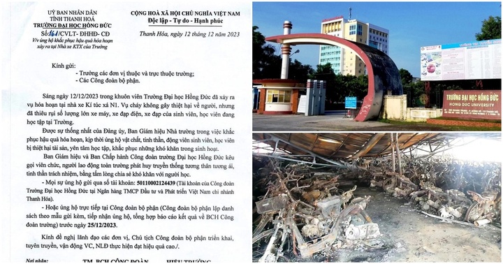 Trường Đại học Hồng Đức thông tin về việc bồi thường cho sinh viên bị thiệt hại sau vụ hỏa hoạn