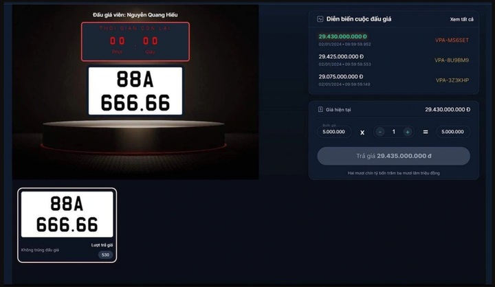 Biển số ngũ quý 6 thuộc tỉnh Vĩnh Phúc bất ngờ trúng đấu giá gần 30 tỷ đồng