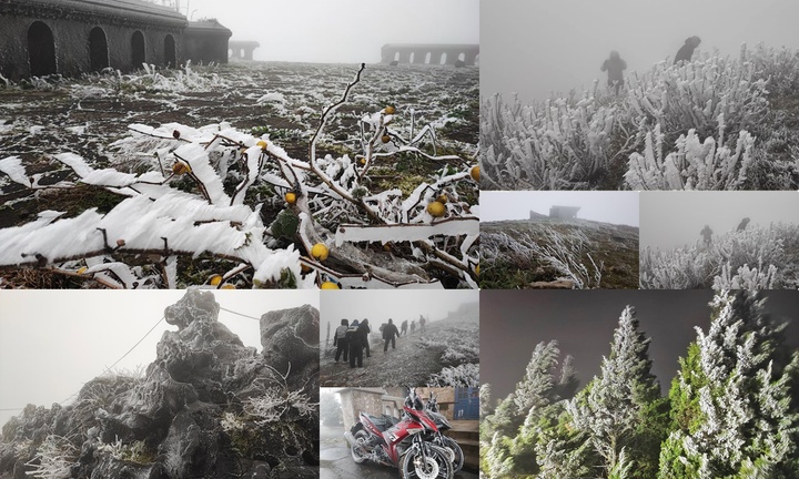 Hình ảnh băng giá phủ trắng đỉnh Mẫu Sơn khi nhiệt độ xuống thấp -1 độ