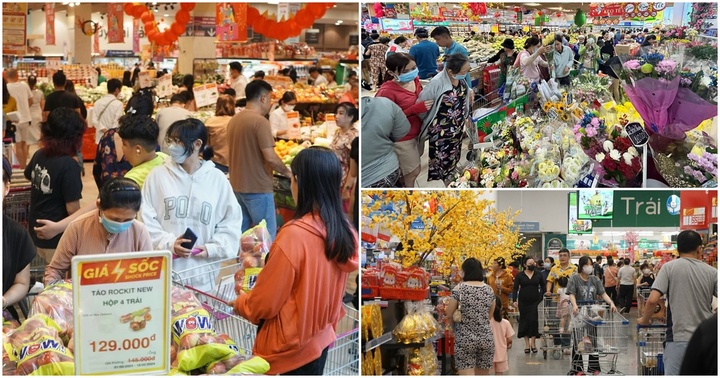 Người dân TP.HCM đổ xô đến các siêu thị mua sắm trong ngày đầu tiên nghỉ Tết Nguyên đán
