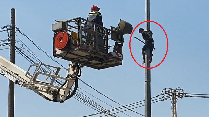 Quá trình giải cứu nam thanh niên cố thủ trên trụ đèn cao áp ở TP.HCM