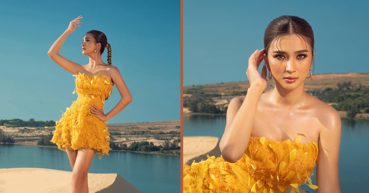 Không ngại làn da rám nắng, Kim Tuyến tự tin thả dáng trên đồi cát