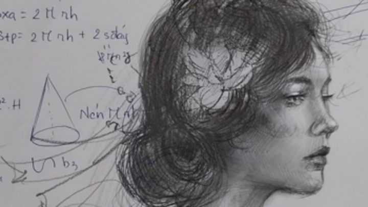 Nam sinh vẽ bức ký họa