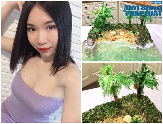 Cô nàng xinh đẹp làm chiếc bánh “biển xanh, cát vàng” khiến cộng đồng mạng “mắt chữ O mồm chữ A”