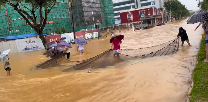 Mưa lũ ngập đường, người dân  "tranh thủ thời cơ " ra vớt cá