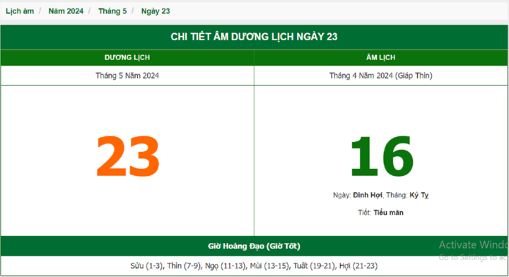 Xem lịch âm hôm nay 23/5/2024 - Âm lịch hôm nay 23/5 chuẩn nhất