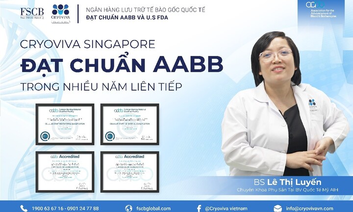 Cryoviva Singapore đạt chuẩn AABB trong lưu trữ tế bào trong nhiều năm liên tiếp