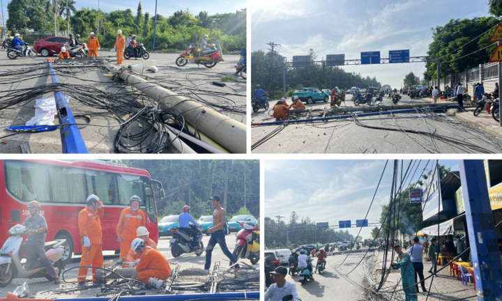  Xe container kéo sập trụ điện làm bé gái bị thương, mất điện diện rộng