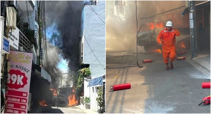 Lửa bốc lên từ bó dây diện cháy lan sang xe tải, người dân hoảng loạn tháo chạy