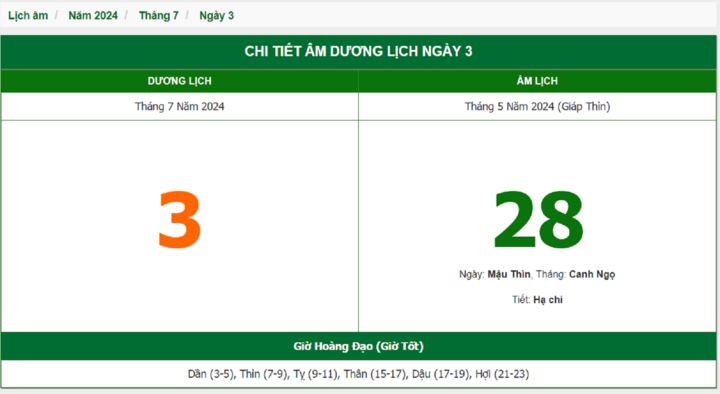 Xem lịch âm hôm nay 3/7/2024 - Âm lịch hôm nay 3/7 chuẩn nhất