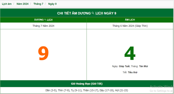 Xem lịch âm hôm nay 9/7/2024 - Âm lịch hôm nay 9/7 chuẩn nhất