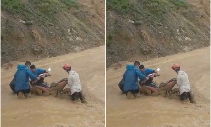 Đường đi 3 xã biên giới ở Hà Giang sạt lở nghiêm trọng, nước chảy đục ngầu 