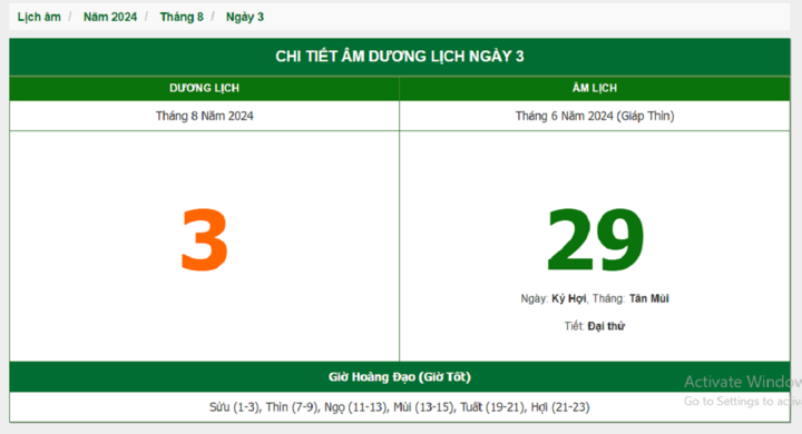Xem lịch âm hôm nay 3/8/2024 - Âm lịch hôm nay 3/8 chuẩn nhất