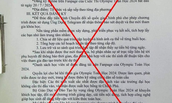 Bộ GD&ĐT cảnh báo văn bản giả mạo về cuộc thi Olympic Toán học 2024