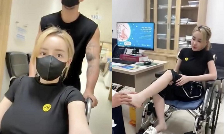 Xôn xao hình ảnh hotgirl Ngân 98 phải ngồi xe lăn ngay sau khi phẫu thuật thẩm mỹ