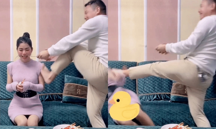 Rộ clip Hằng Du Mục bị chồng dùng chân đạp mạnh vào người