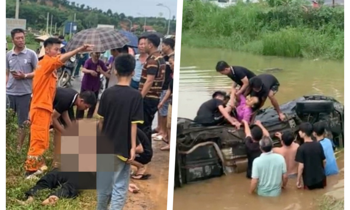 Hiện trường vụ 2 ô tô lao xuống ao, hoảng hồn cảnh người dân xúm lại phá cửa cứu sống 5 người