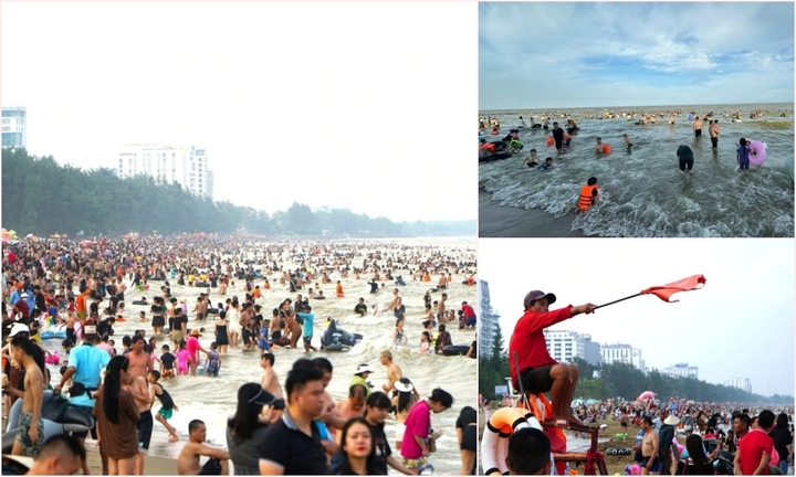 Sầm Sơn ken đặc người trong chiều 1/9, du khách tấp nập xuống tắm biển