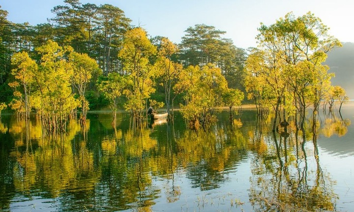 Suối Tía hồ Tuyền Lâm mùa lá vàng