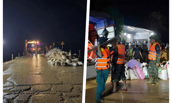 Vỡ đê sông Lô ở Tuyên Quang: Hàng trăm người dân và lực lượng chức năng vá đê trong đêm