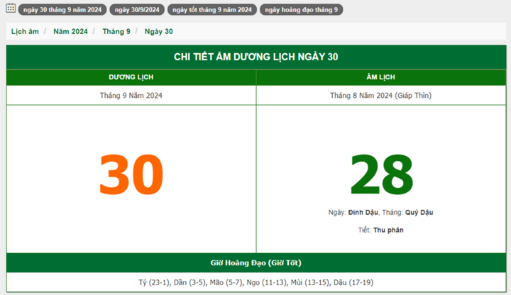 Hôm nay (30/9), có phải ngày đẹp không?