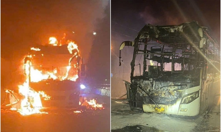 Xe khách giường nằm bốc cháy ngùn ngụt, hơn 20 người may mắn thoát nạn