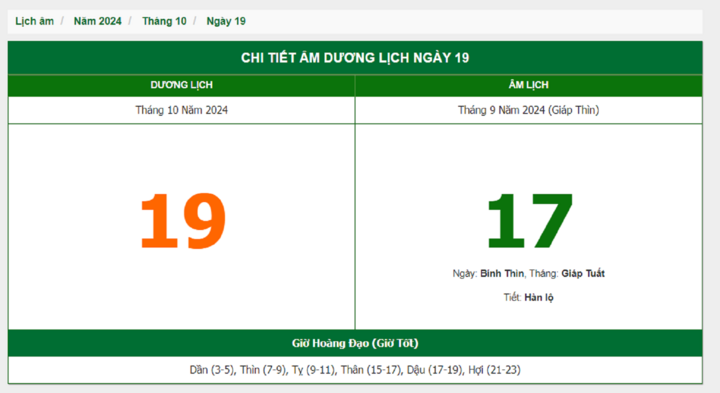 Hôm nay (19/10), có phải ngày đẹp không?
