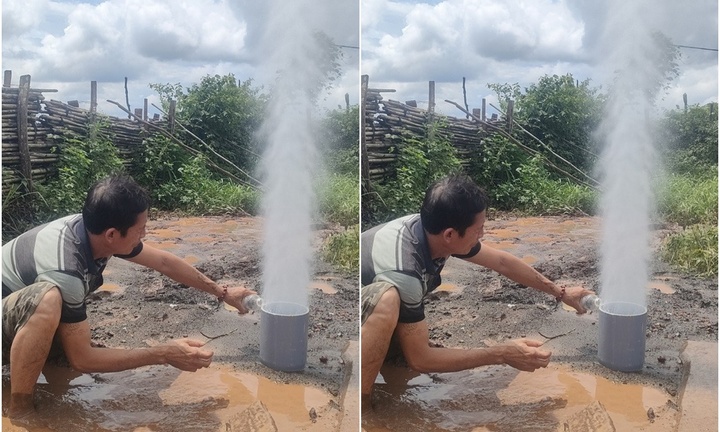 Clip: Kỳ lạ giếng khoan phun cột nước cao hàng chục mét ở Gia Lai