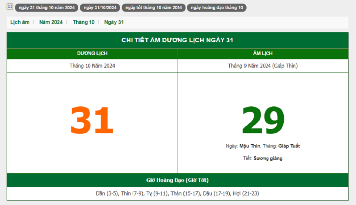Hôm nay (31/10), có phải ngày đẹp không?
