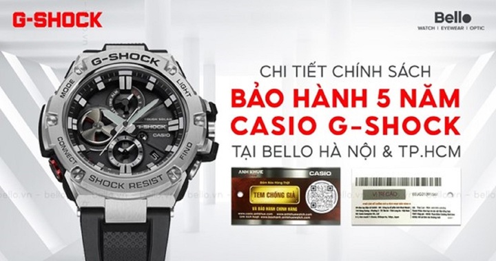 Chi tiết chính sách bảo hành 5 năm đồng hồ Casio G-Shock tại Bello Hà Nội và TP.HCM
