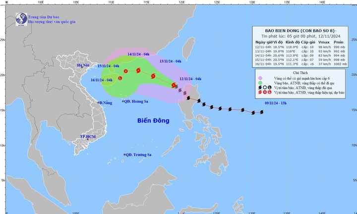 Bão Toraji vào Biển Đông trở thành cơn bão số 8, tâm bão đang ở đâu?