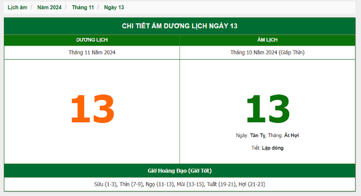 Hôm nay (13/11), có phải ngày đẹp không?