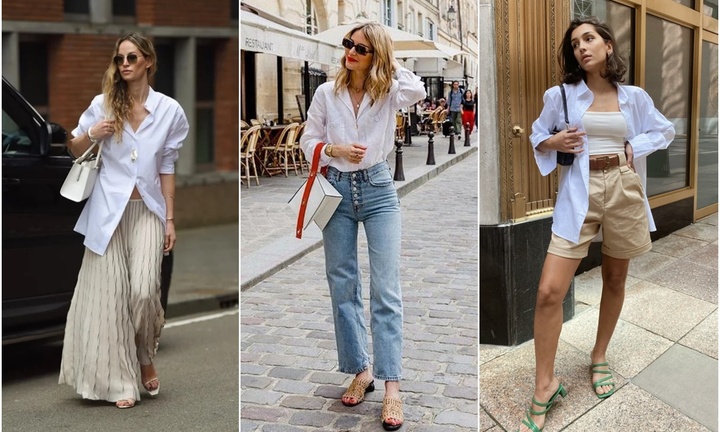 Mix đồ với áo sơ mi trắng dáng rộng thoải mái