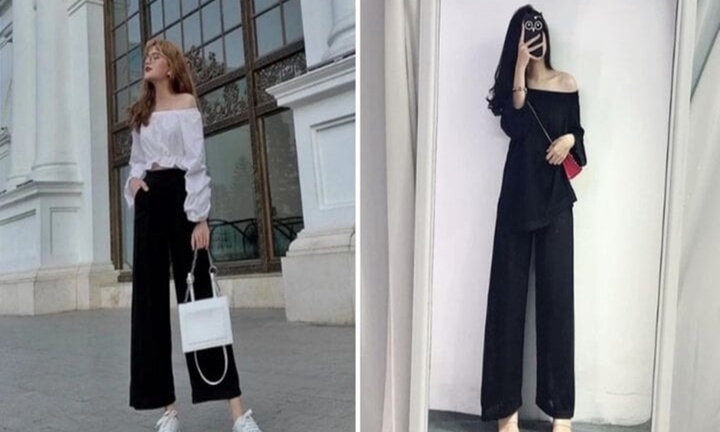 Mix đồ đẹp với quần ống rộng màu đen