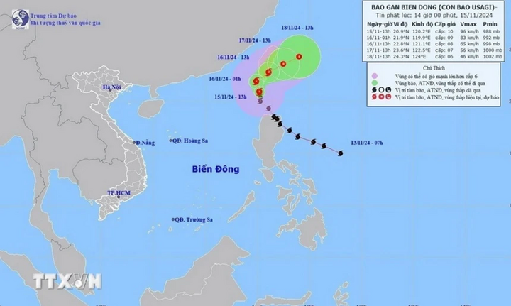 Tin bão Usagi mới nhất: Đi vào vùng biển phía Đông Bắc khu vực Bắc Biển Đông, giật cấp 12